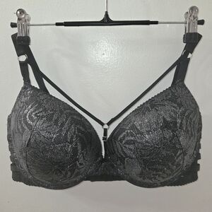 Victoria's Secret Very Sexy Push Up Bra Black Strappy Metallic Lace 36DDD